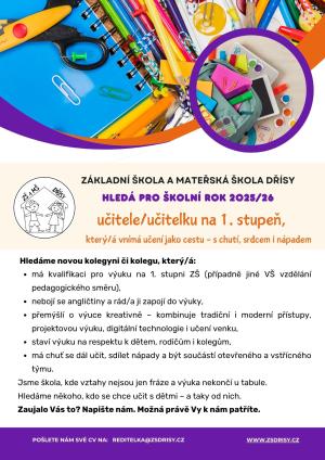 Inzerát MŠ a ZŠ Dřísy